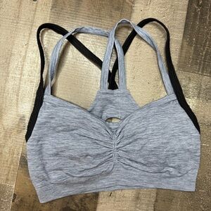 Athleta Gray and Black Sports Bra with Strappy Minimalist Design Small
